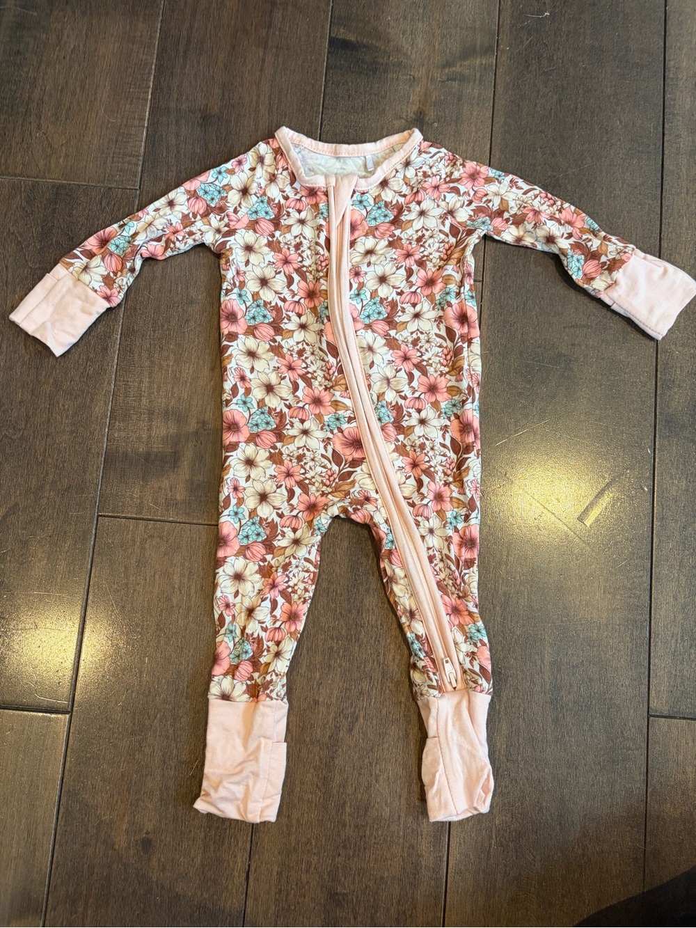 Floral Bamboo Zip-Front Footed One-Piece in Pink for Kids
